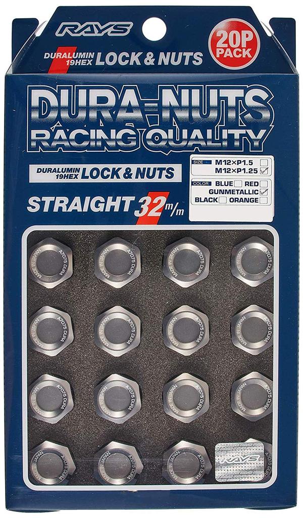 RAYS Duralumin Lock Nut Set for L32 M12 x Gunmetallic 74020001109GM & 5H, 1.25, Anodized,
