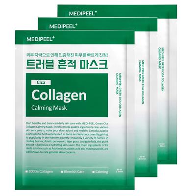MediPeel Green Cica Collagen Calming Mask Pack 30ct | Cica 5 Complex | Vegan Collagen | Soothing Sheet Mask | K-Beauty