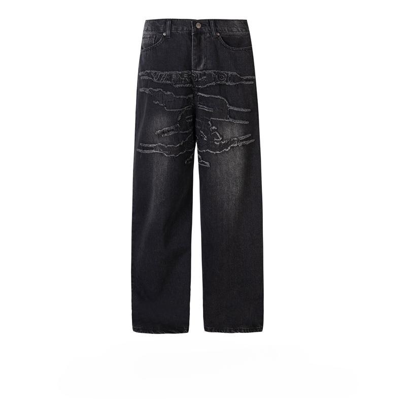 

Вышитые джинсы из денима EastRogue, мужские джинсы американской стирки с потертостями, свободные прямые длинные брюки, для мужчин и женщин. XL промывают черный