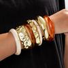 7-piece geometric circular ring ink painting resin bracelet with wide surface pounding pattern and opening bracelet set