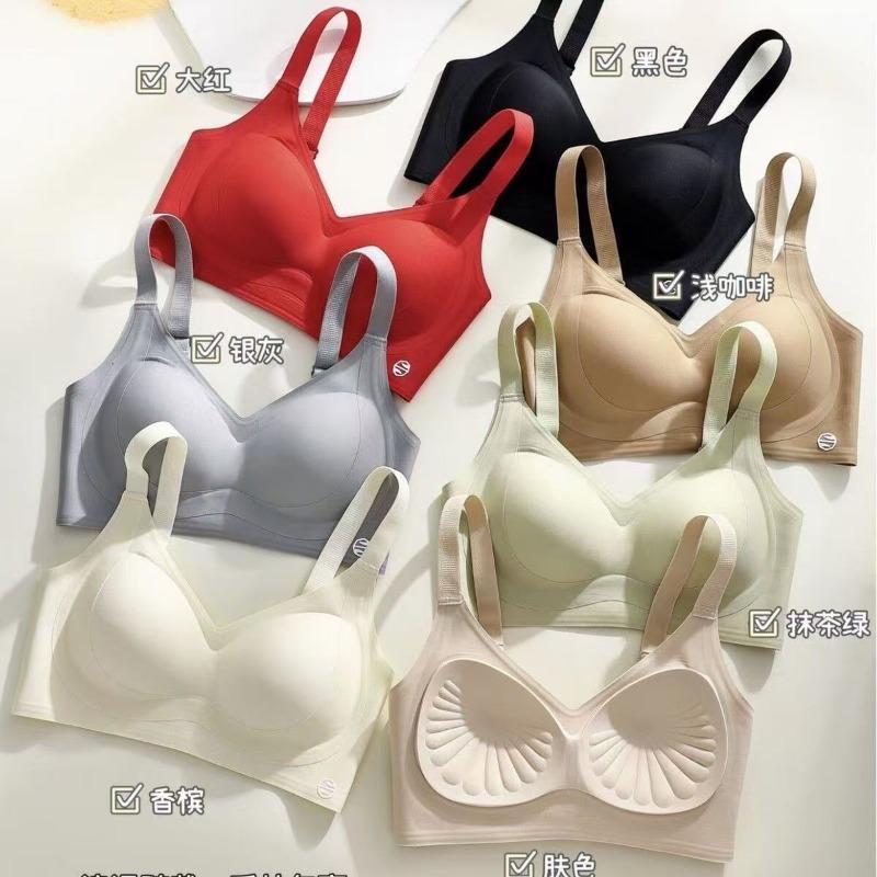 Red Seamless Wireless Bra with Wide Straps and Supportive Design