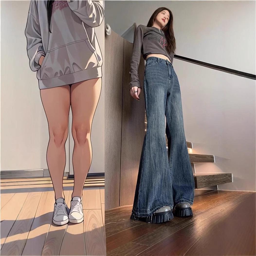 

Women s Retro High-Waisted Flare Jeans (Spring/Autumn 2024) - Slimming Wide-Leg, Non-Clinging Design M