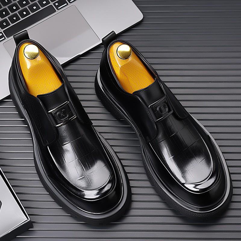 Mens Genuine Leather Loafer Shoes Round Toe Slip-On Business Casual Flat Sole Comfortable Dress