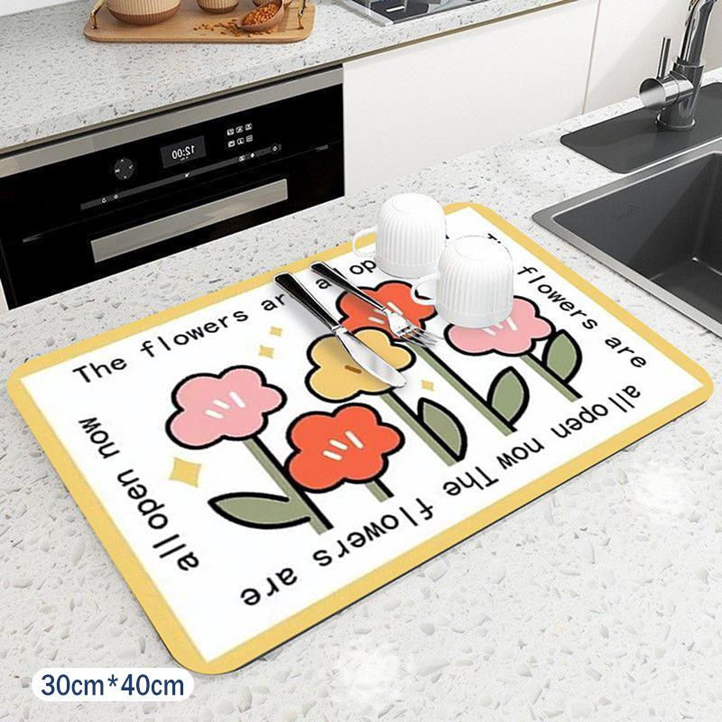 Colorful Flower Dish Drying Mat Non-slip Fitting Desktop Bottle Rugs For Ceramic Cups Coffee Cups 30x40cm 3390₽