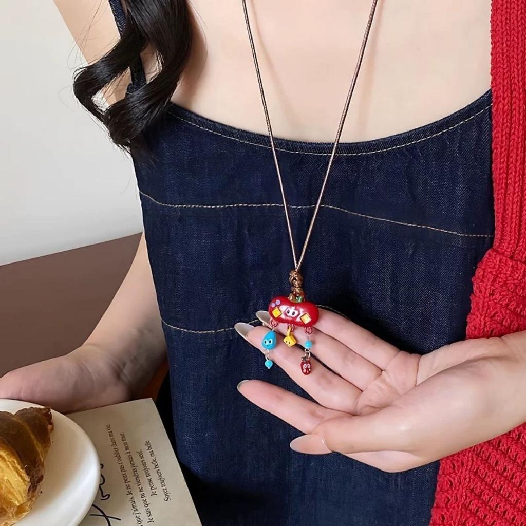 Dopamine color ceramic love hand-woven beaded necklace women's seaside vacation style long sweater chain accessories