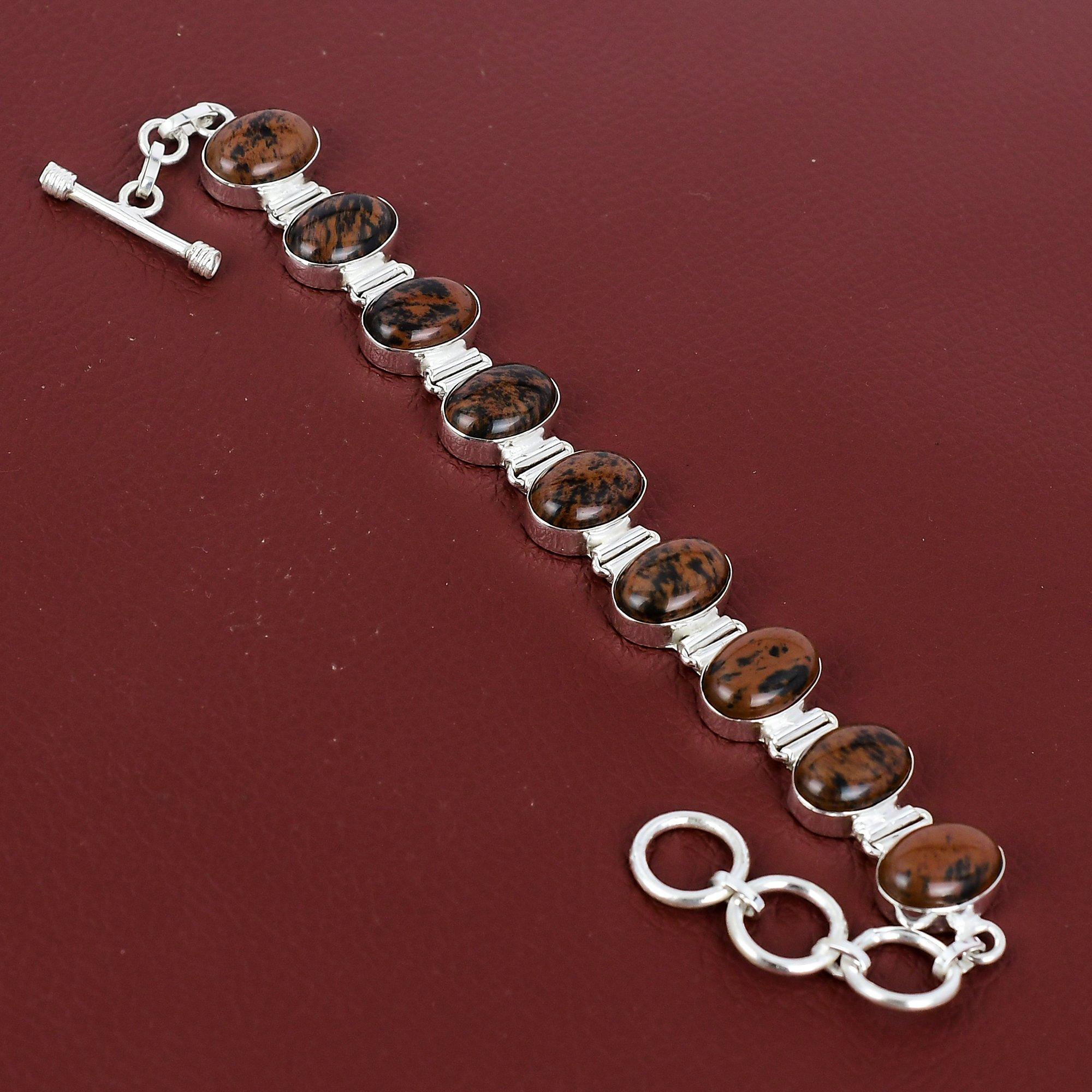 Mahogany Obsidian Bracelet Gemstone Bracelet 925 Sterling Silver Bracelet Adjustable Chain Bracelet Handmade Silver Jewelry Engagement Gifts Adjustable