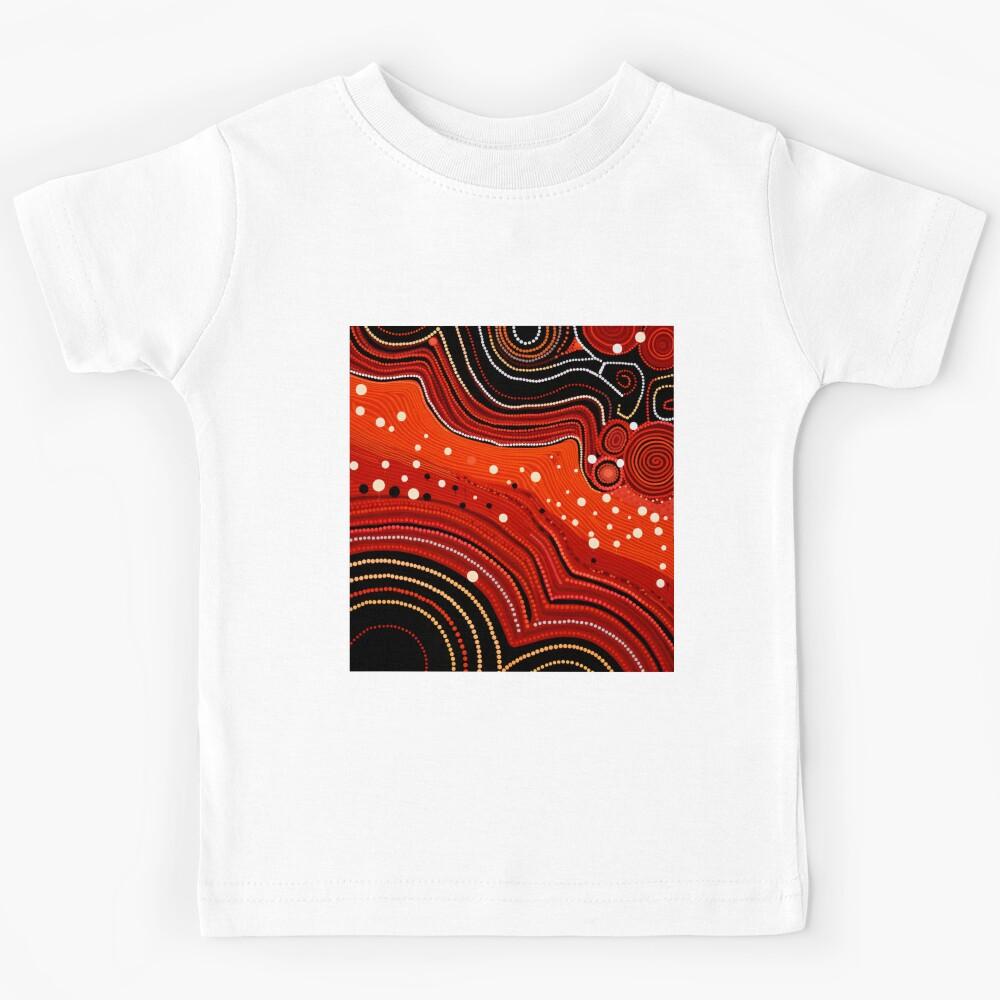 Aboriginal Inspired Dot Art - Red Lava Stream Kids T-Shirt 100