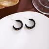 Enamel Diamond Love Printing Black Stud Earrings, Light Luxury High Sense Irregular C-Shaped Fashion Temperament Earrings