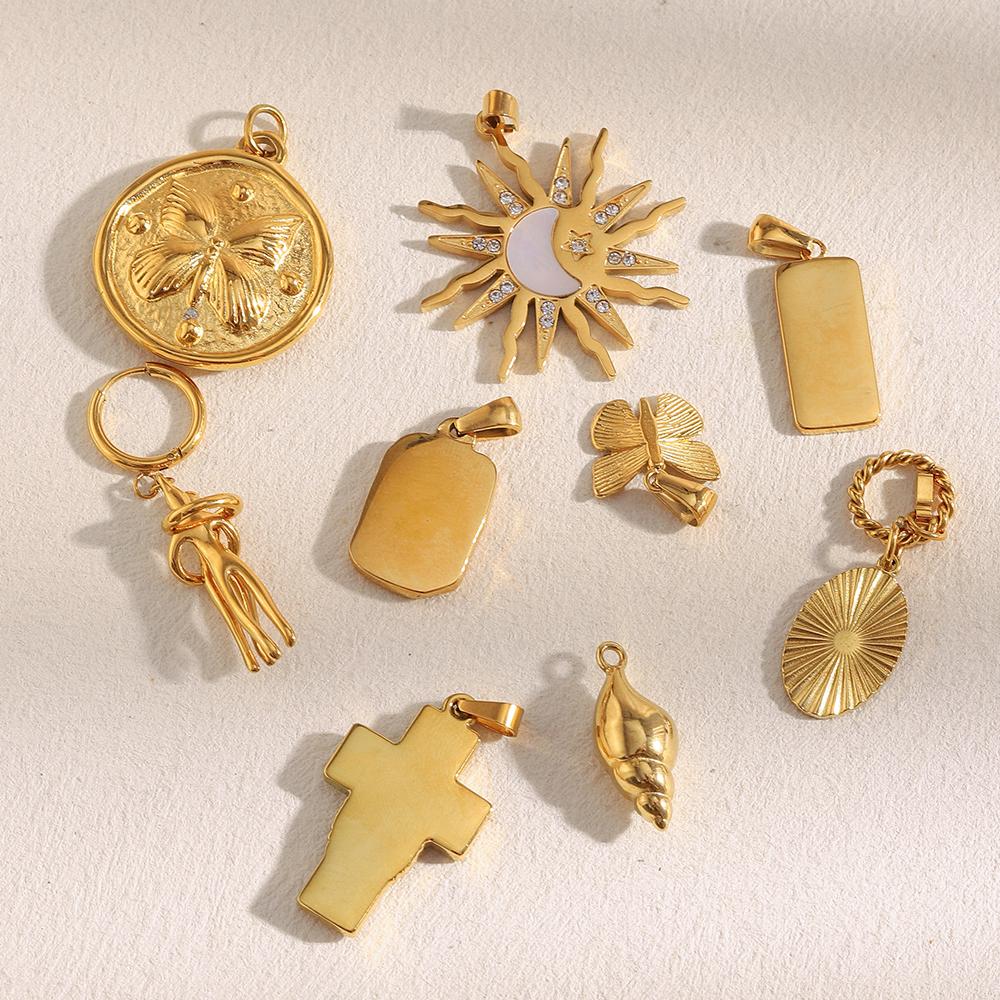 MamacitaSlay 316L Stainless Steel Sun Butterfly Cross Charms Necklace Bracelet DIY Waterproof Jewelry Women's Pendant Gift