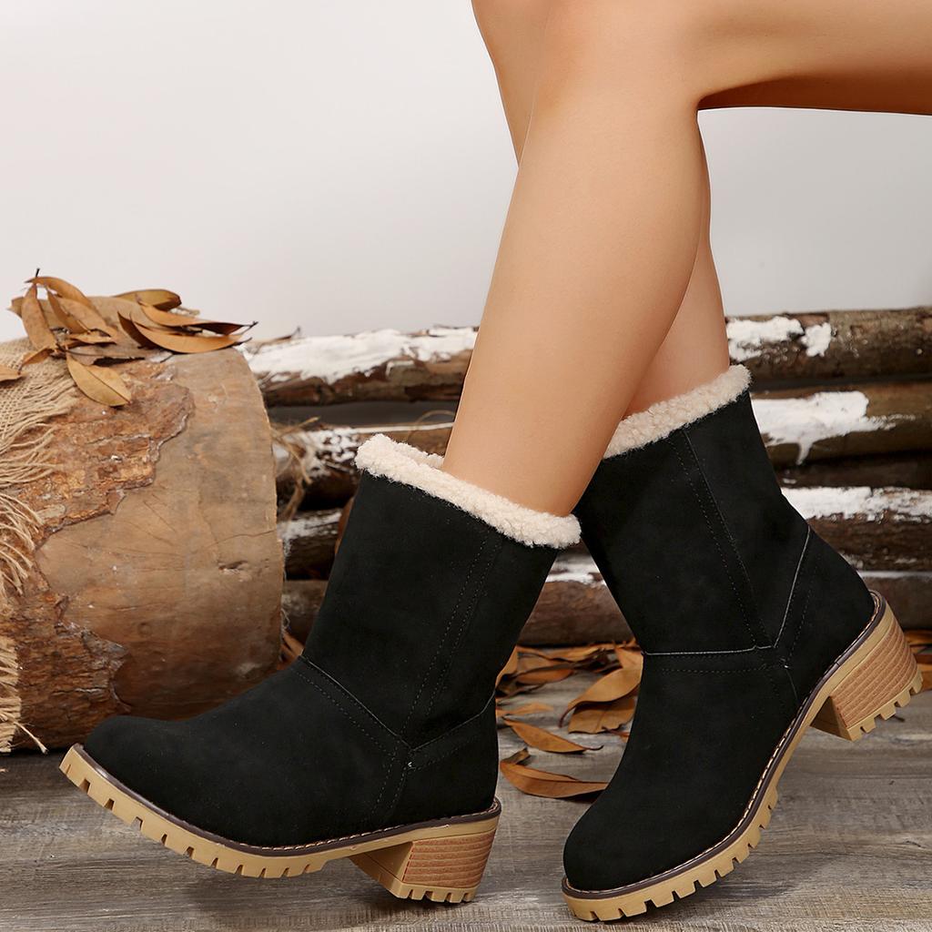 2025 winter new European and American large-size snow boots, one shoe and two women's thick-heeled thick-soled medium boots for children