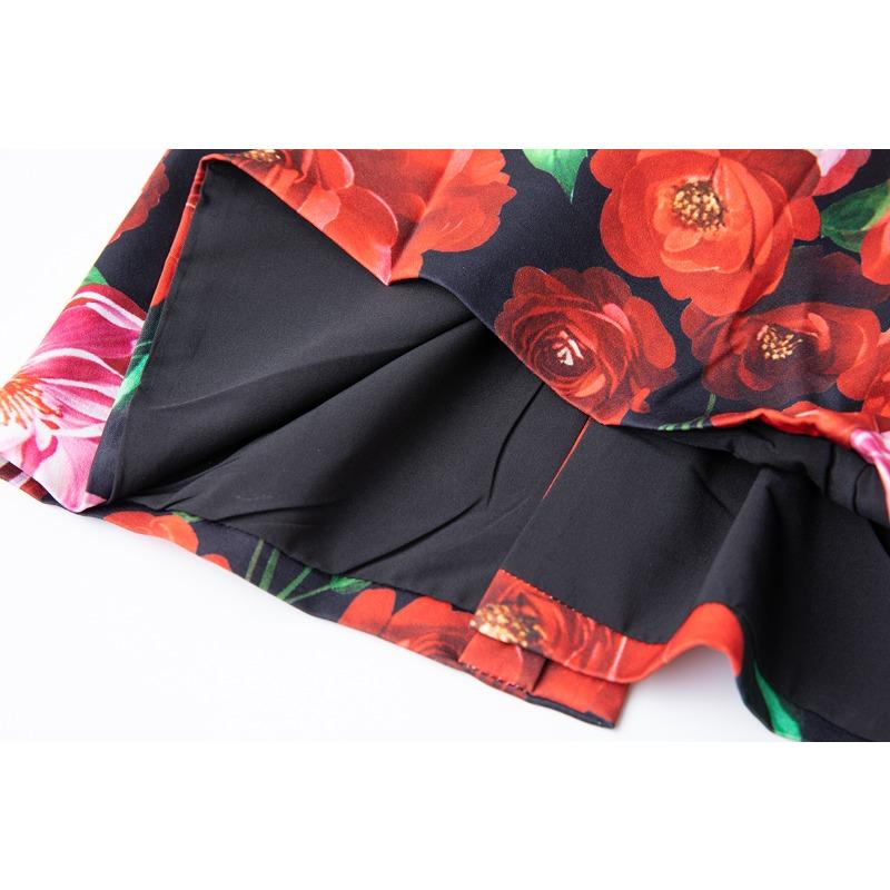 Spring Summer Women Designer Vintage Print Rose Office Work Slim Bodycon Pencil Dresses