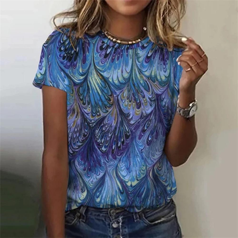 T-shirt da Donna con Stampa 3D Piuma di Pavone Estate Girocollo Maniche Corte Fresca T-shirt Grafica Casual Street Tee Shirts
