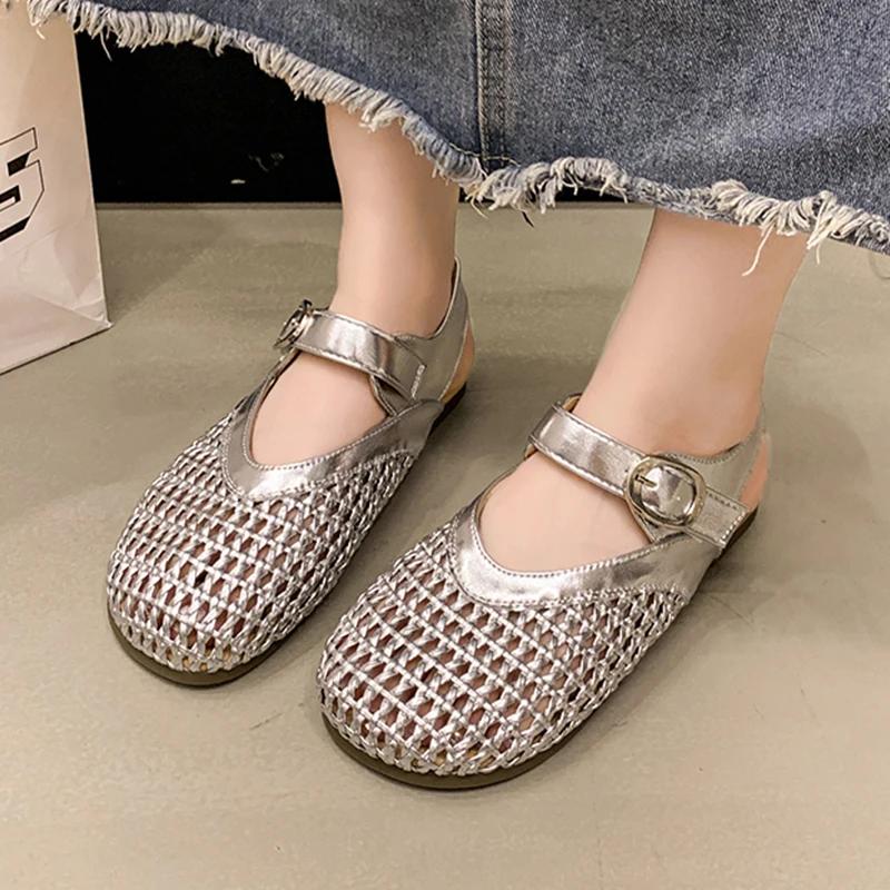 Fashion Weave Hollow Women's Sandals Flats Casual Sport Shoes 2025 Summer Sneaker Woman Trend Dress Beach Shoes Walking Flip Flops Mujer