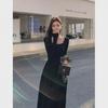 2024 Women's French Square Neck Long Sleeve A-Line Dress - Spring/Autumn Waist-Slimming Maxi