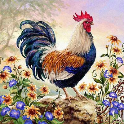 5D DIY Kits de pintura de diamante Galo e flor Ponto cruz Animais Bordado de diamante Decoração para casa