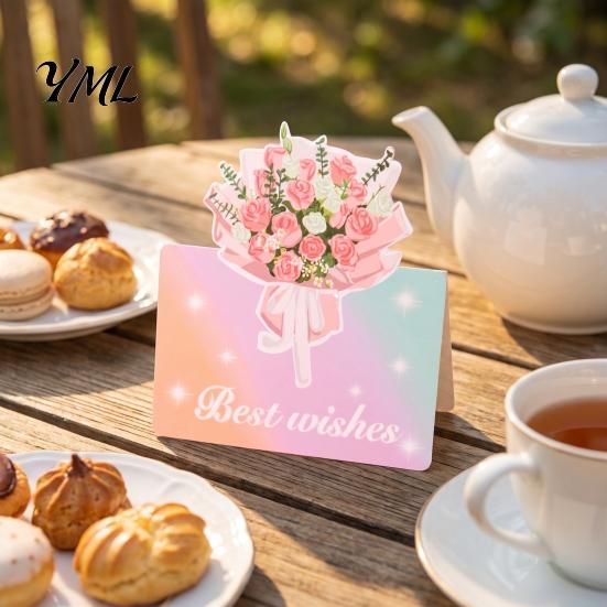Floral Bouquet Greeting Card 10Pcs 3D Flower Thank You Card, Best Wishes Note Cards Appreciation Gifts for Anniversary, Mother's Day, Teachers'