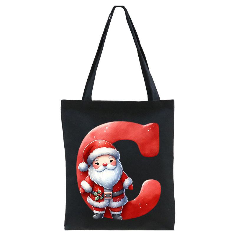 English letters A-Z Christmas number print student casual canvas tote bag