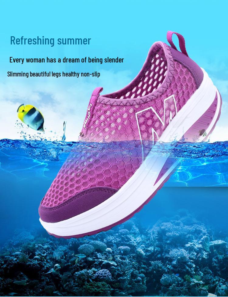 Women's Mesh Slip-On Platform Shoes - Spring/Summer Breathable Casual Sneakers with Thick Sole