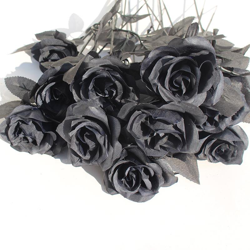 Deeply Affectionate Red Artificial Rose Black Flower, Single Stem Decorative Arrangement for Living Room or Halloween
