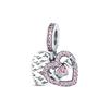 Copper Cute Pink Flowers Heart Pendant Beads Fit 4Mm Hole Diamete Charm Bracelet For Women Diy Jewelry Making Gift
