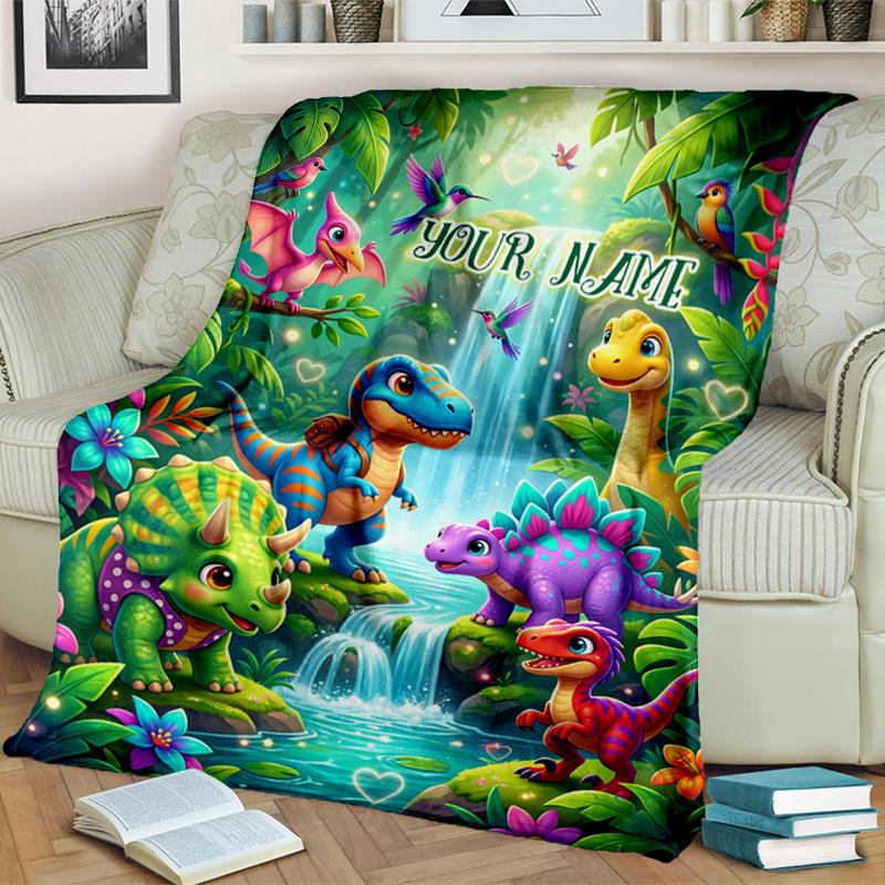 1PC Custom Name Dinosaur Fantasy World Blanket Versatile,all-season Throw Suitable for the Living Room,bedroom,camping,travel,and Gift