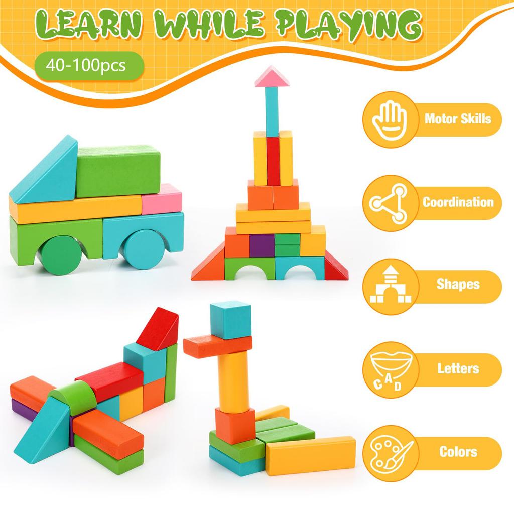 Colorful large particle children's wooden assembled building blocks, baby early education puzzle enlightenment toys