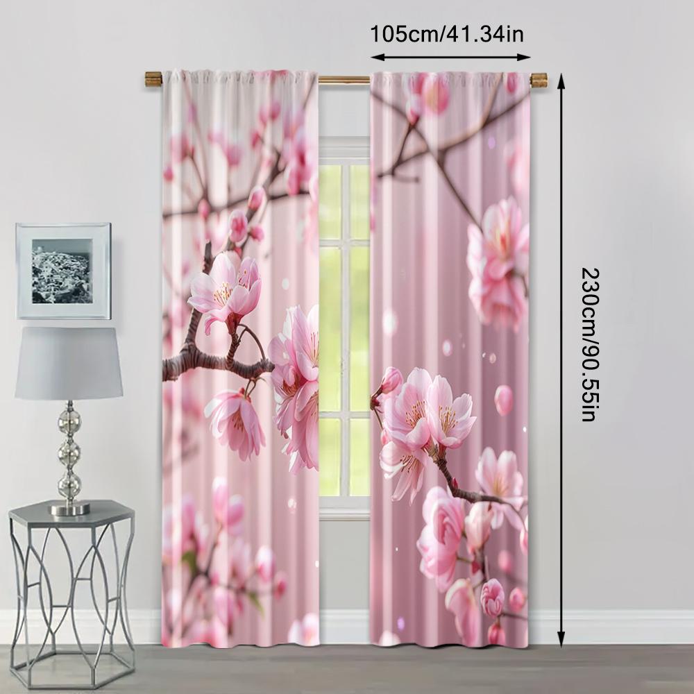 Set Of 2 Curtains Drapes Cherry Blossom Spring Scenery Versatile Polyester Without Rod All Living Room Curtain Perfect For Great