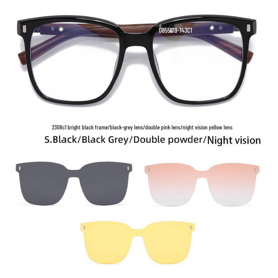 2308 TR90 Retro Round Anti-Blue Light Clip-on Glasses, Korean Style with Wood Grain Legs, Unisex High-End Plain Glasses.