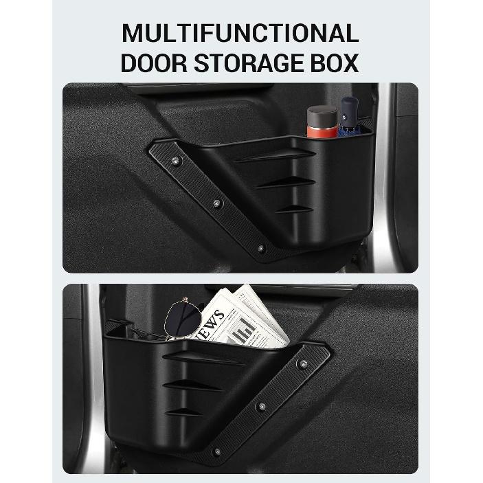 Ecarzo Front Door Storage Pockets Box For 2025 2024 Bronco 2/4 Cup Holder Side Organizer Storage Expansion Interior Accessories 2 PCS
