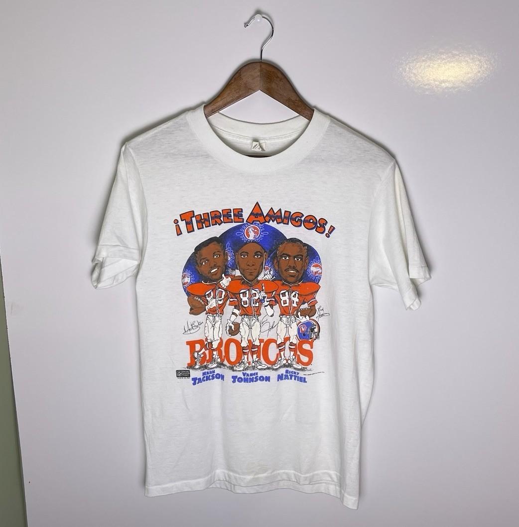Vtg 80s 1987 Three Amigos Denver Broncos NFL Caricature T-Shirt Size L XXXXL