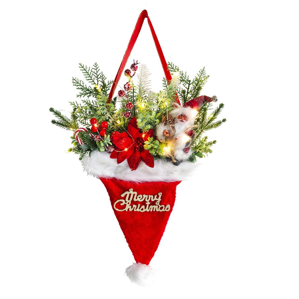 Christmas Artificial Pine Needles For Front Door Hat Pendant Santa Door Hanging Wreath Christmas Tree Decoration Xmas Ornaments