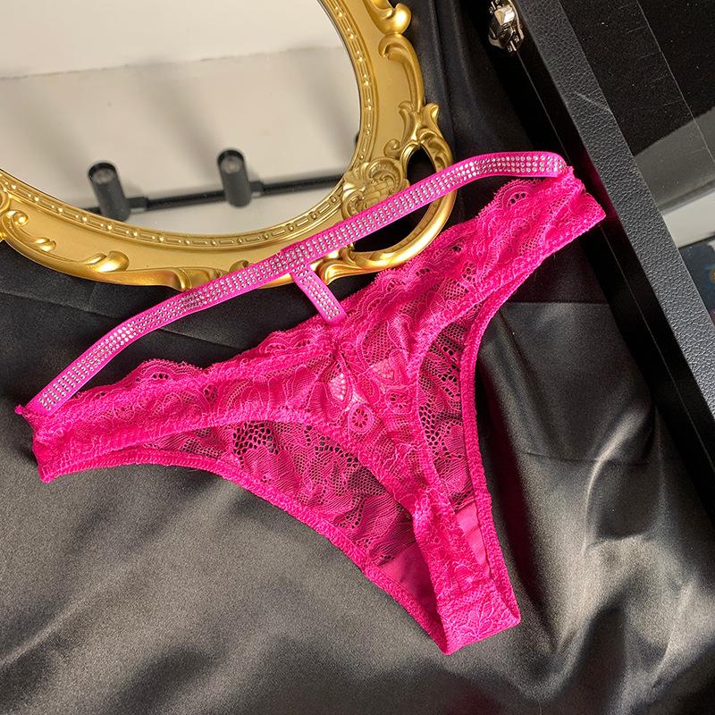 Ladies Summer New Fashion Lace Sexy Light Luxury Hollow Rhinestone Low Waist Thong Underwear