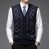Men's Jacquard Knit Vest - Autumn/Winter 2025 Collection, Sleeveless Cardigan for Middle-Aged & Elderly Business Wear
