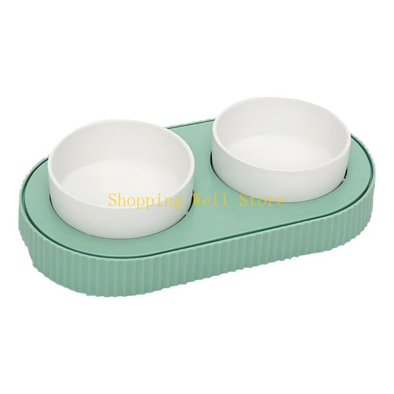 KX4B Ceramic USB Heated Water Double Bowl for Cats and Dogs Ensuring Warm Drinking Warmer for Cold Weather