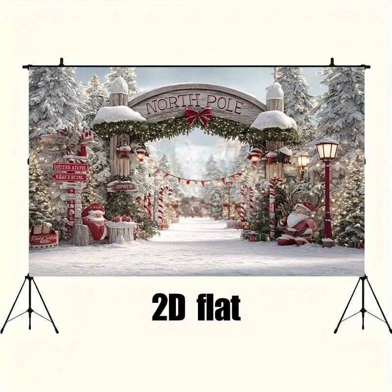 The winter wonderland of the Arctic Christmas backdrop, snow-covered trees, Santa Claus and sleigh - Christmas
