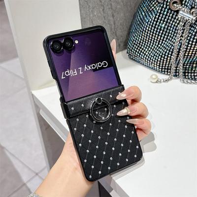 Coque de téléphone anneau diamant pailleté en cuir de luxe pour Samsung Galaxy Z Flip 7 6 5 4 3 5G Flip7 FE Charnière Protégée Housse antichoc