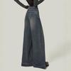 Women's High-Waisted Retro Blue Wide-Leg Jeans, Loose Fit, Good Drape, Floor-Length, Perfect for Spring/Autumn.