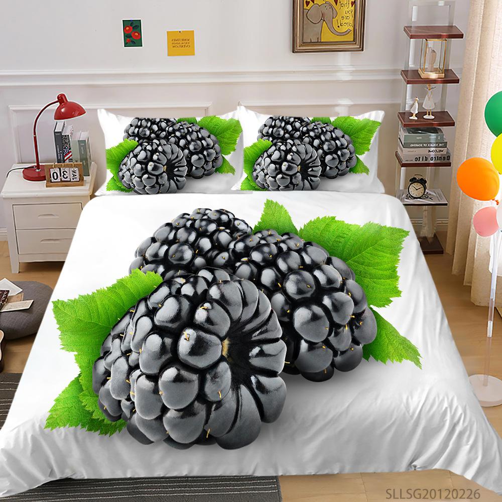 Polyester Quilt Cover Pillowcase Three-piece Berry Series Digital Printing