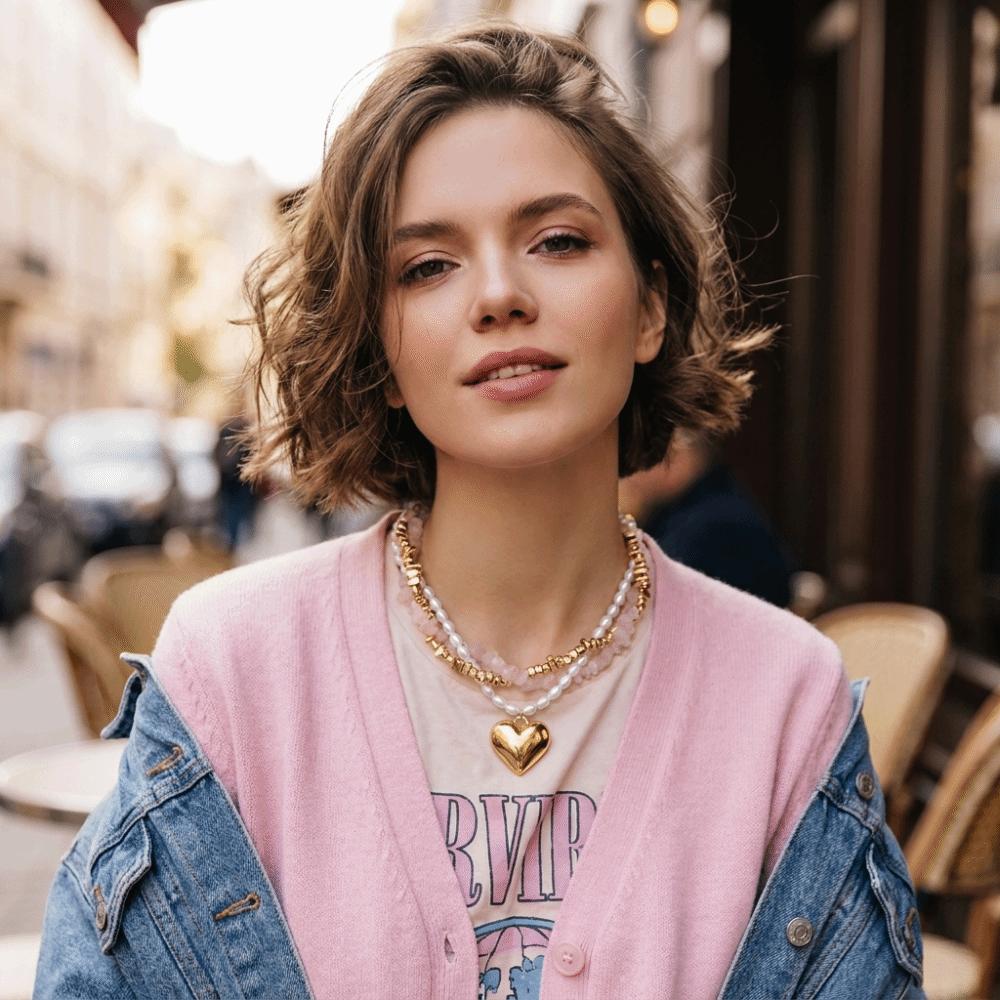 Pink Gold Gold Plated Pendant Necklace Three-Layer Clavicle Chain Birthday Party