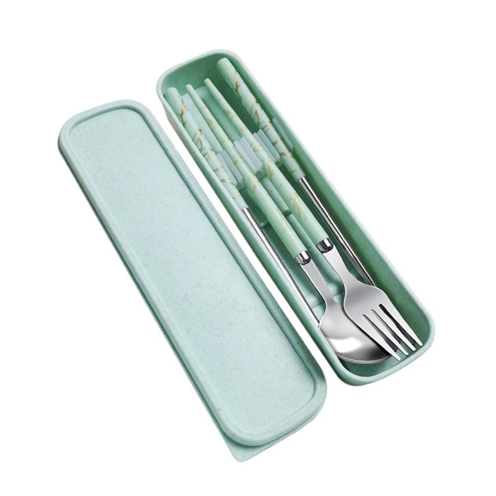 With Box Portable Reusable Camping Spoon Fork Chopsticks Set Dinnerware Cutlery Set Stainless Steel