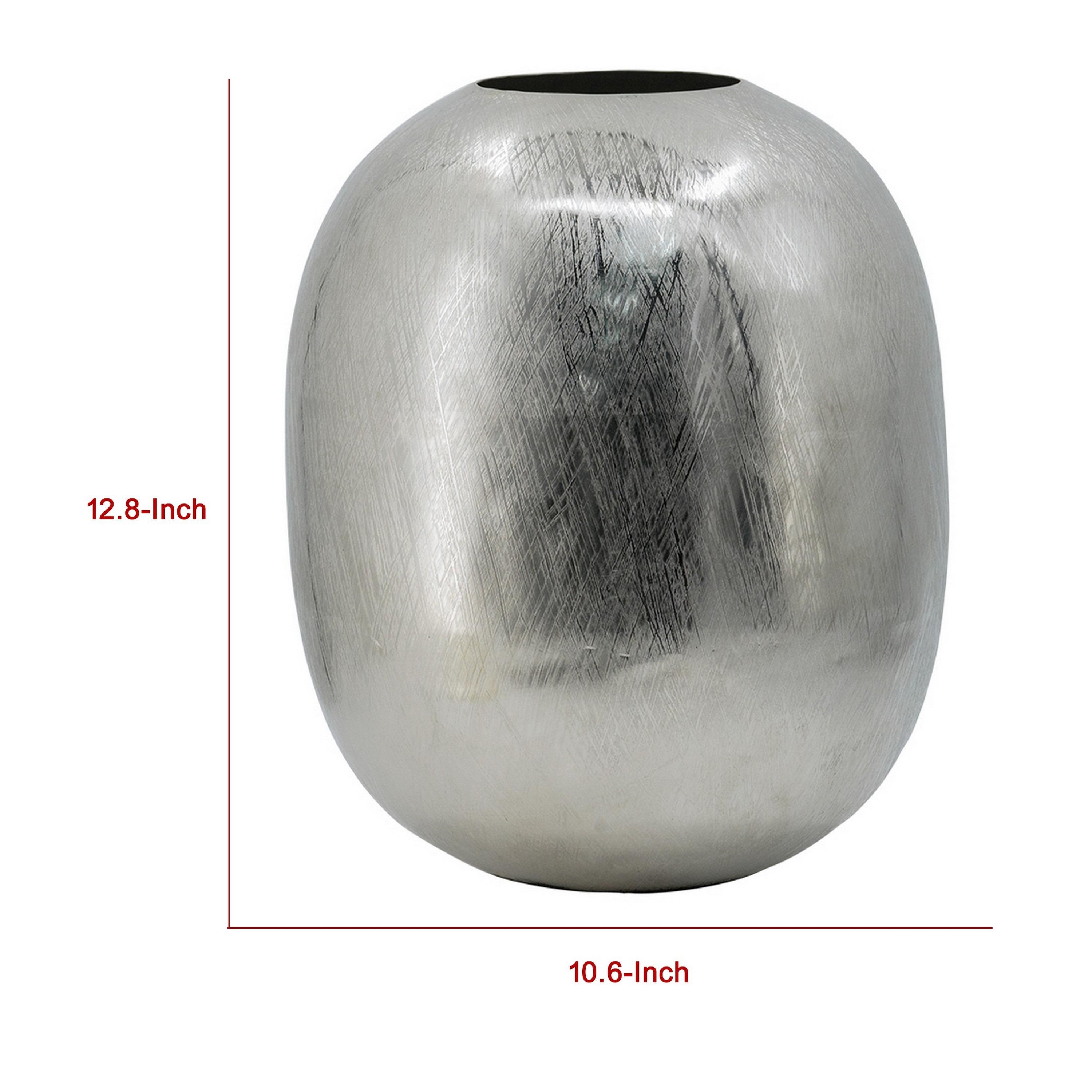 Brushed Silver Metal Vase, Modern Textured Oval Flower Vase for Home Tabletop Centerpiece, Living Room Wedding Decorative Accent (Silver,12.8*10.6 inches) серебряный