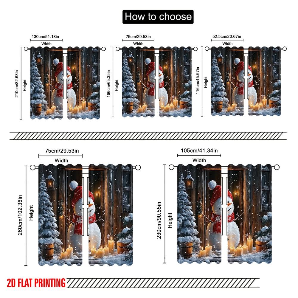 2pcs,2D Plane Printing Curtains Digital Printed Snowman Christmas Winter Door 100% Polyester (without Rod) All Seasons Use for