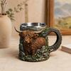 Beer Stein Tankard 3D Embossed Creative Water Cup Stainless Steel Liner Coffee Tumbler for Beer Coffee Juice Ale & Beverages