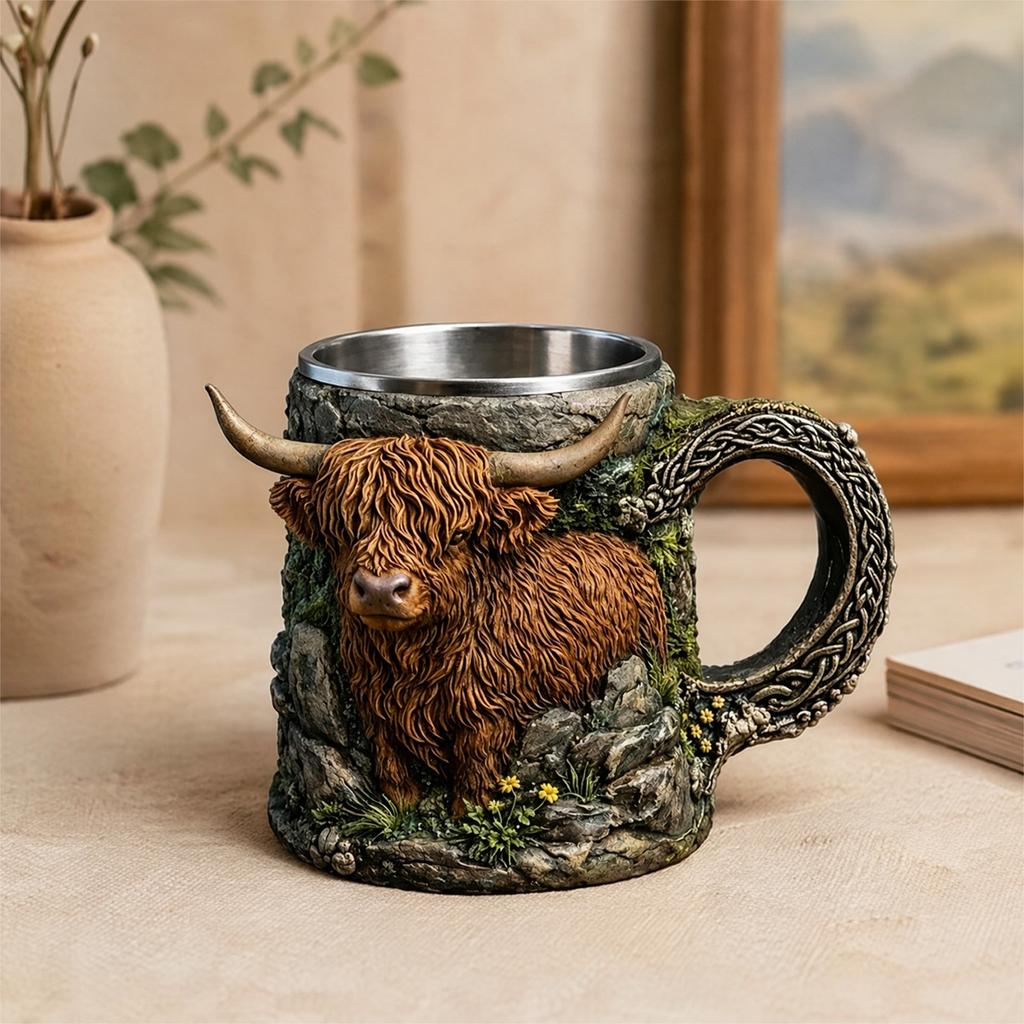 Beer Stein Tankard 3D Embossed Creative Water Cup Stainless Steel Liner Coffee Tumbler for Beer Coffee Juice Ale & Beverages