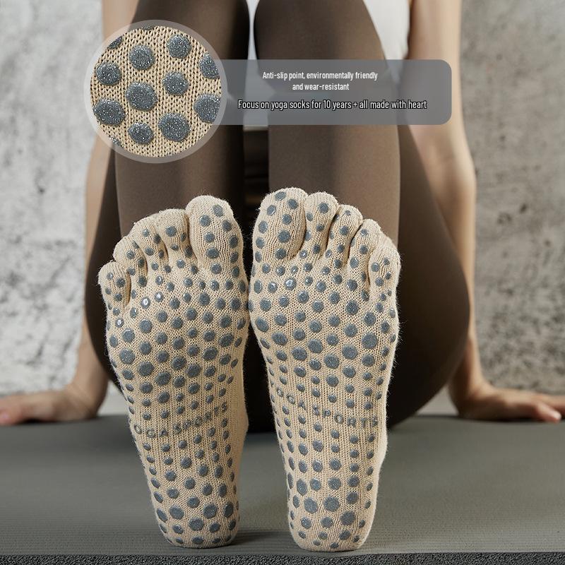 Women's Non-Slip Cotton Yoga Toe Socks - Mid-Calf Pilates & Sports Five-Finger Design