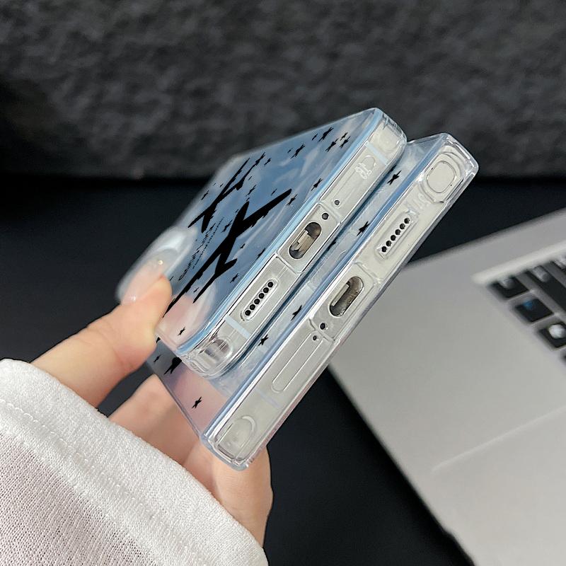 Airplane Pattern Sparking Glitter Slim Phone Case For Samsung S25 Ultra S24 FE S23 A16 A56 A36 A55 TPU Clear Soft Edge Shockproof Hard PC Bumper Cover