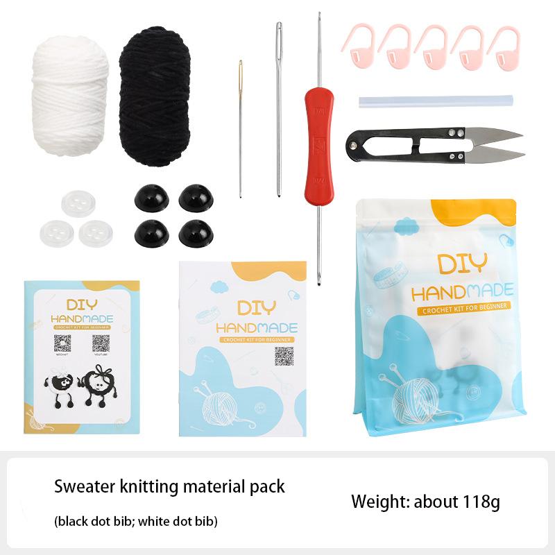 Black and white dot pet scarf yarn DIY knitting exquisite cat and dog decoration scarf drooling towel material pack