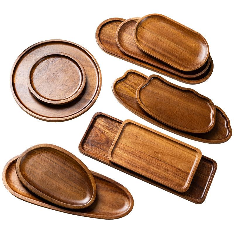 Tableware Solid Wood Food Tray Round Rectangle Dessert Plate Japanese-style Wooden Snack Fruit Tea Saucer Pallet Bread Board