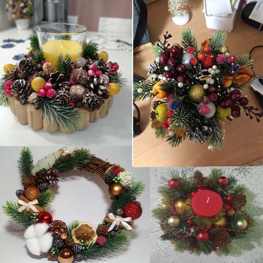 30pcs Christmas Artificial Plants Flower Fake Pine Branches Xmas Tree Home Decor DIY Wreath Green Leaves New Year Ornament