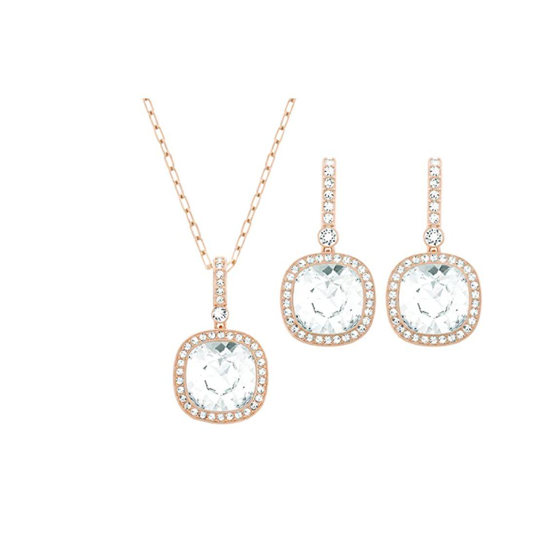 Swarovski Moonlight Crystal Necklace And Earring Set Women jewelry Stainless-Steel 5076883 Rose Gold,F